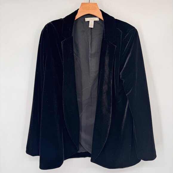 Chicos 1 Black Velvet Open Front Blazer Jacket Womens Size medium - Picture 8 of 10
